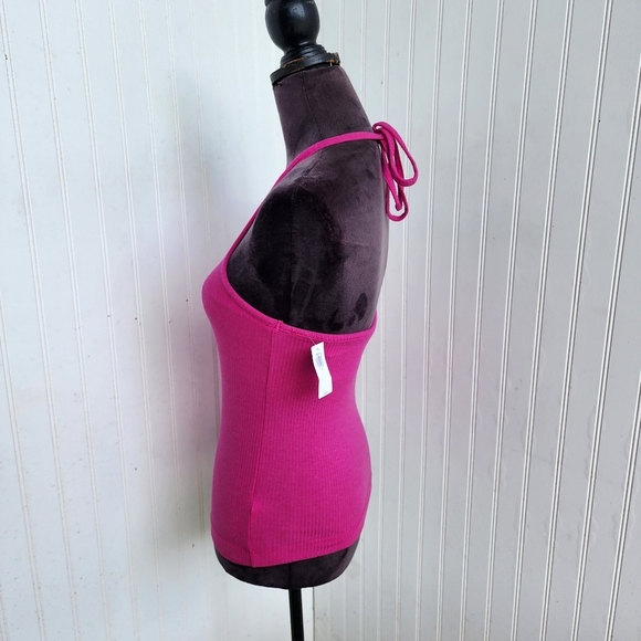 NWT Old Navy Womens Hot Pink Ribbed V-neck Halter Tie Tank Top Built In Bra M - Picture 7 of 14